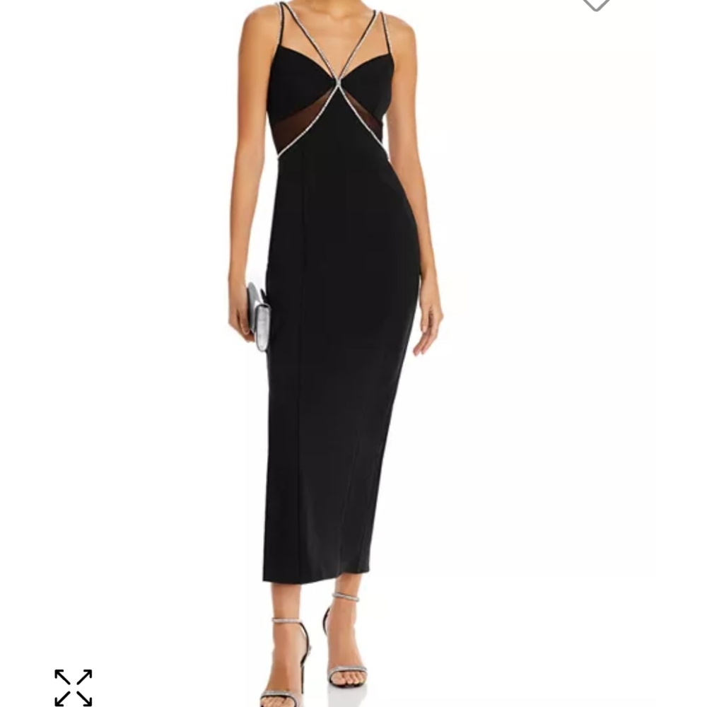 AQUA Crystal Embellished Sheath Midi Dress, Black, Size Medium